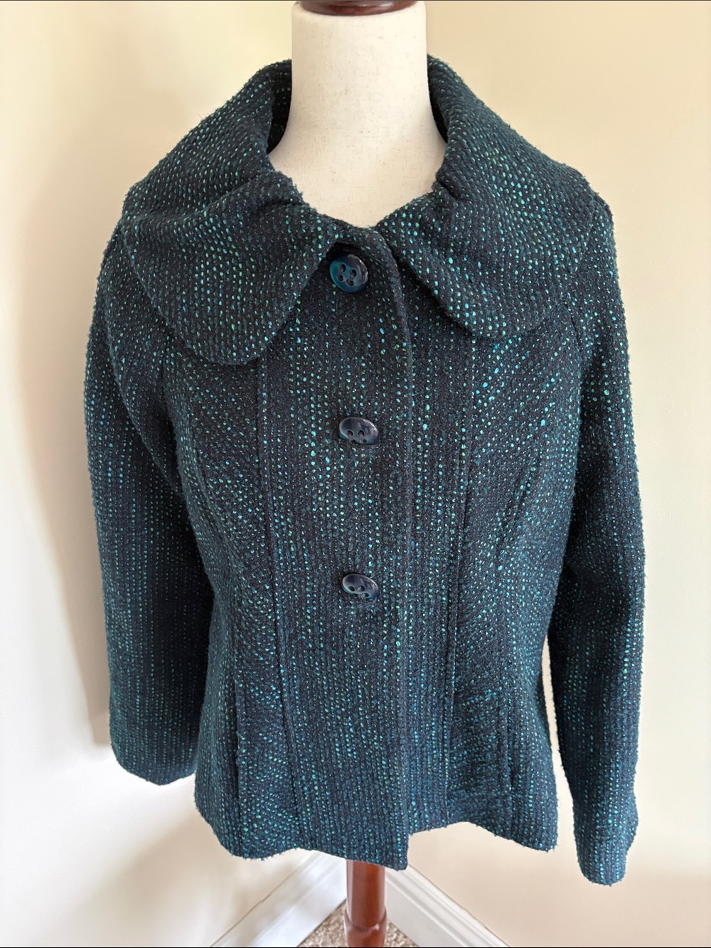 Marks & Spencer Dark Teal Tweed Button-Front Pea Coat